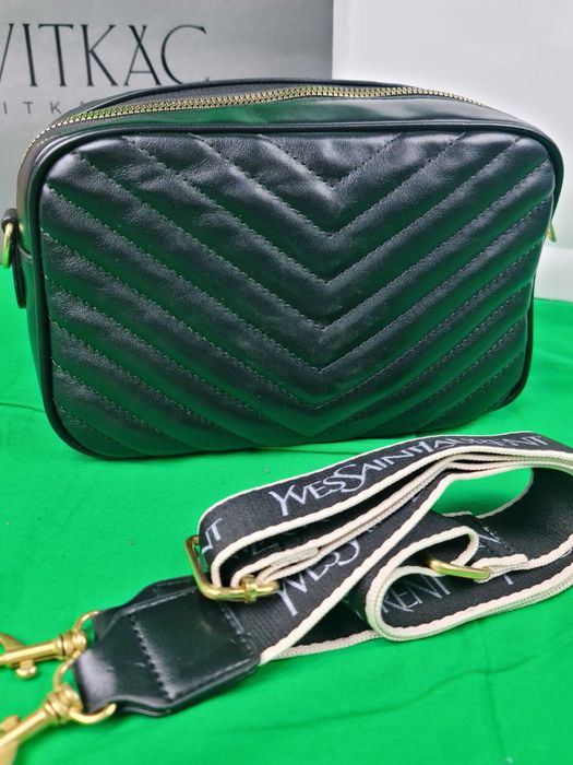 Torebka srednia Torba YSL prazkowana czarna skórzana kuferek Premium