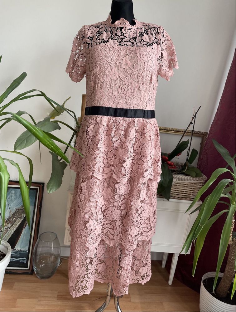 Boohoo koronkowa sukienka midaxi midi ażurowa  44 xxl 46 3 xl