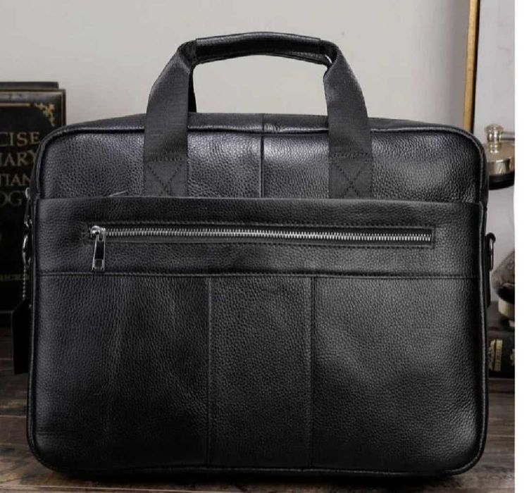 Сумка-портфель шкіряна чорна, коричнева для документів А4, ноутбука