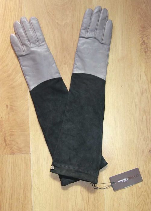 OCHNIK skóra owcza szare czarne rękawiczki damskie długie 8