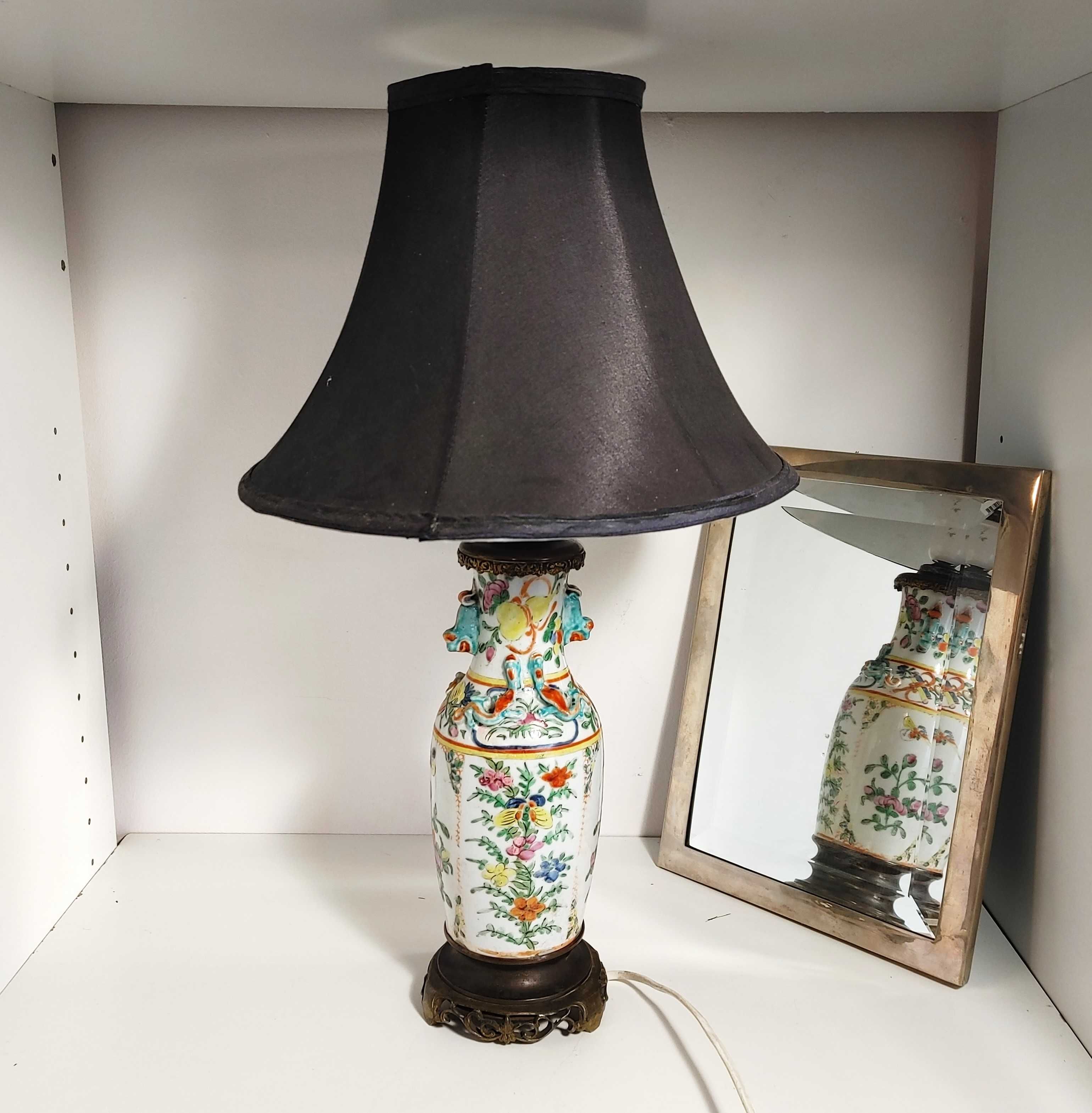 Lampka nocna lampa stołowa stare Chiny porcelana brąz wys 52 cm