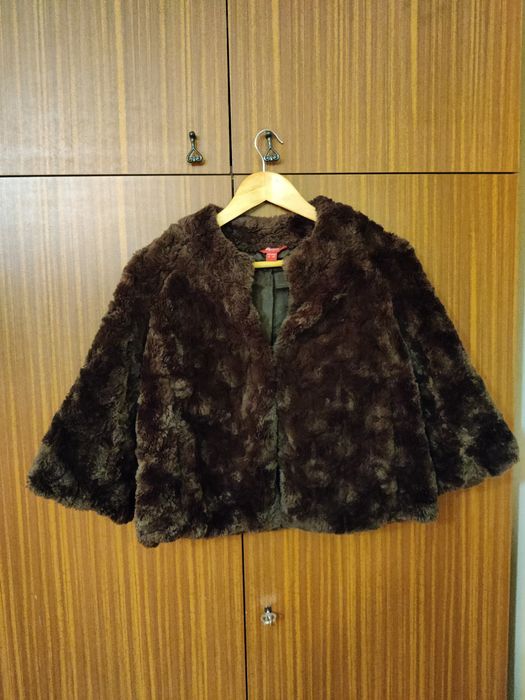 Krótkie ciemno brązowe futerko vintage 3/4 Monsoon