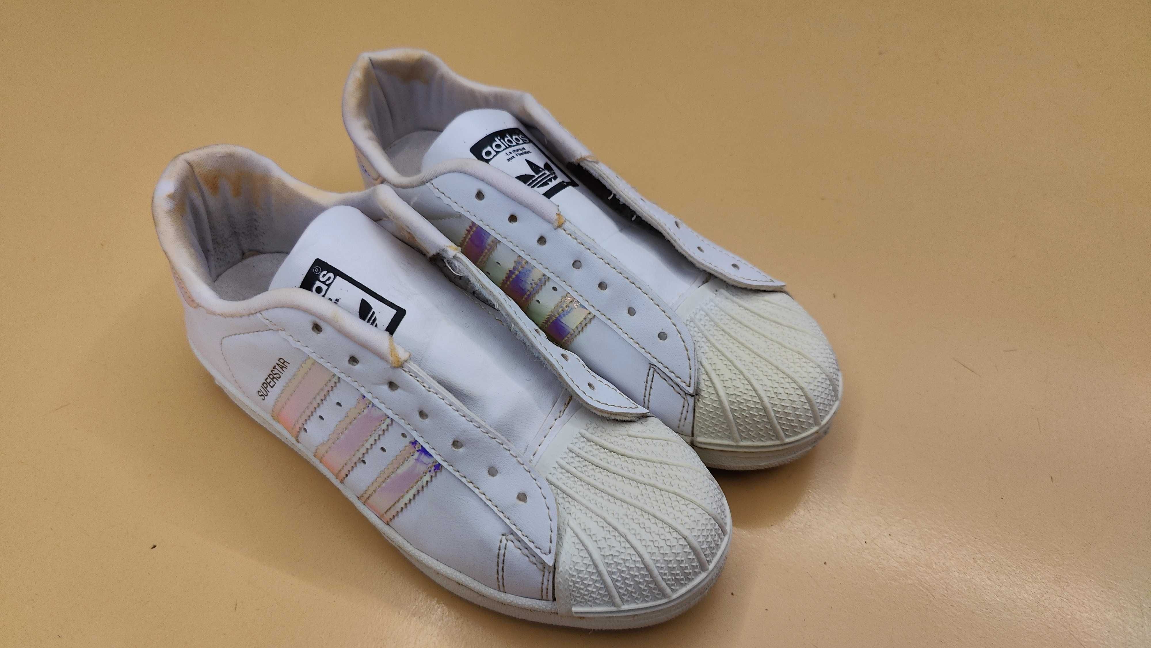 Buty tenisówki adidasy superstar 38 wkładka 24cm białe teczowe