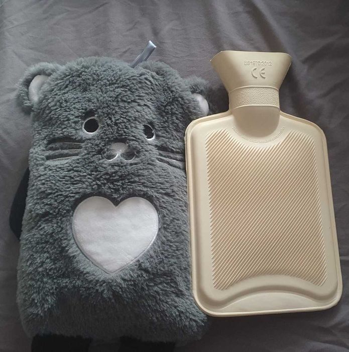 Termofor mały, szary futrzasty pokrowiec