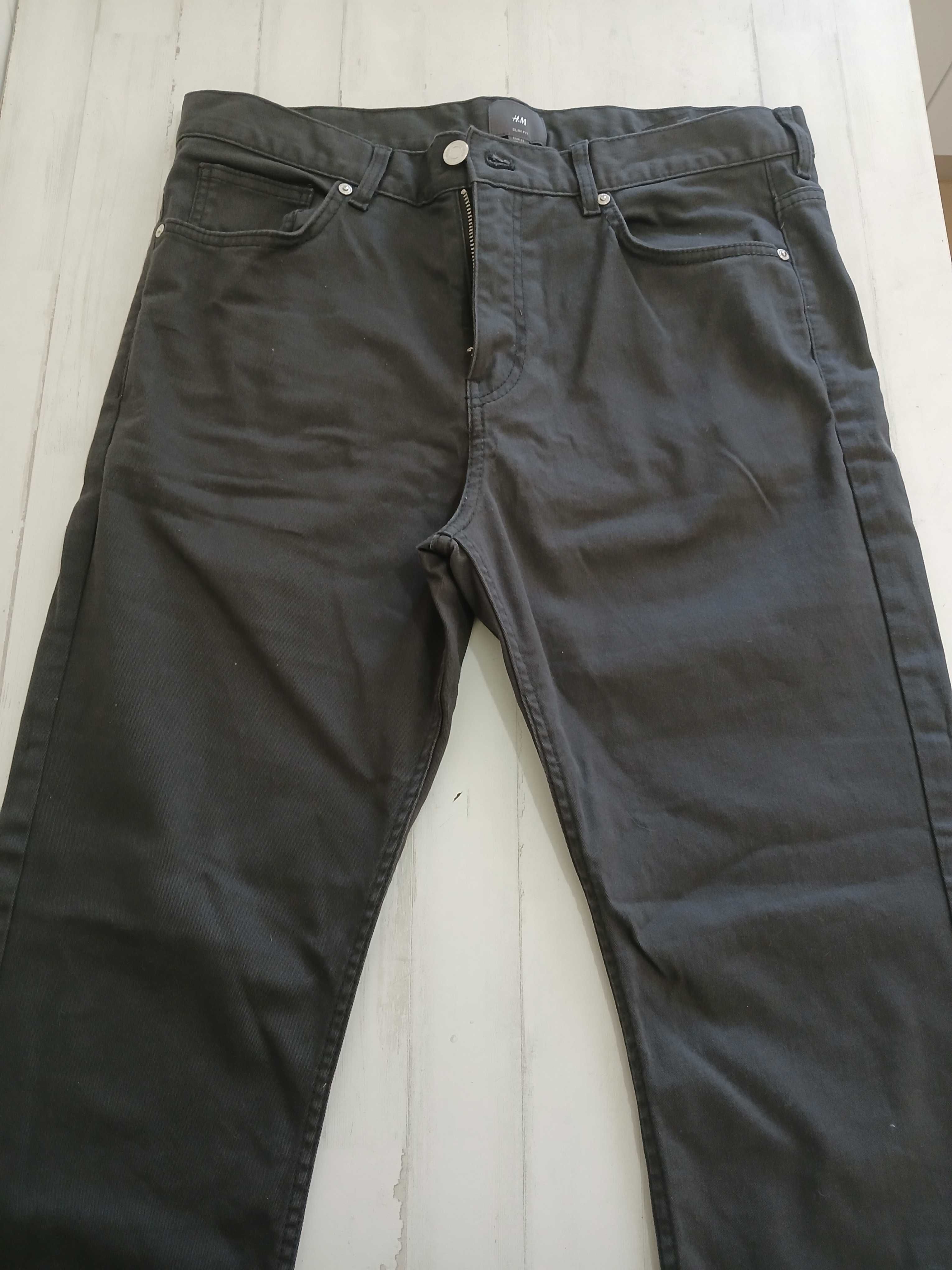 Calças Sarja Clássicas Slim Fit Cinza H&M - Tamanho 42
