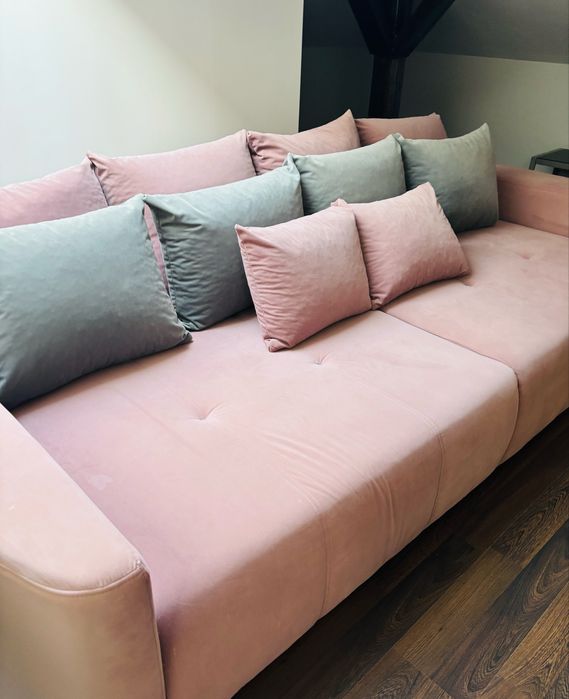 Sofa rozkladana welurowa pudrowy róż