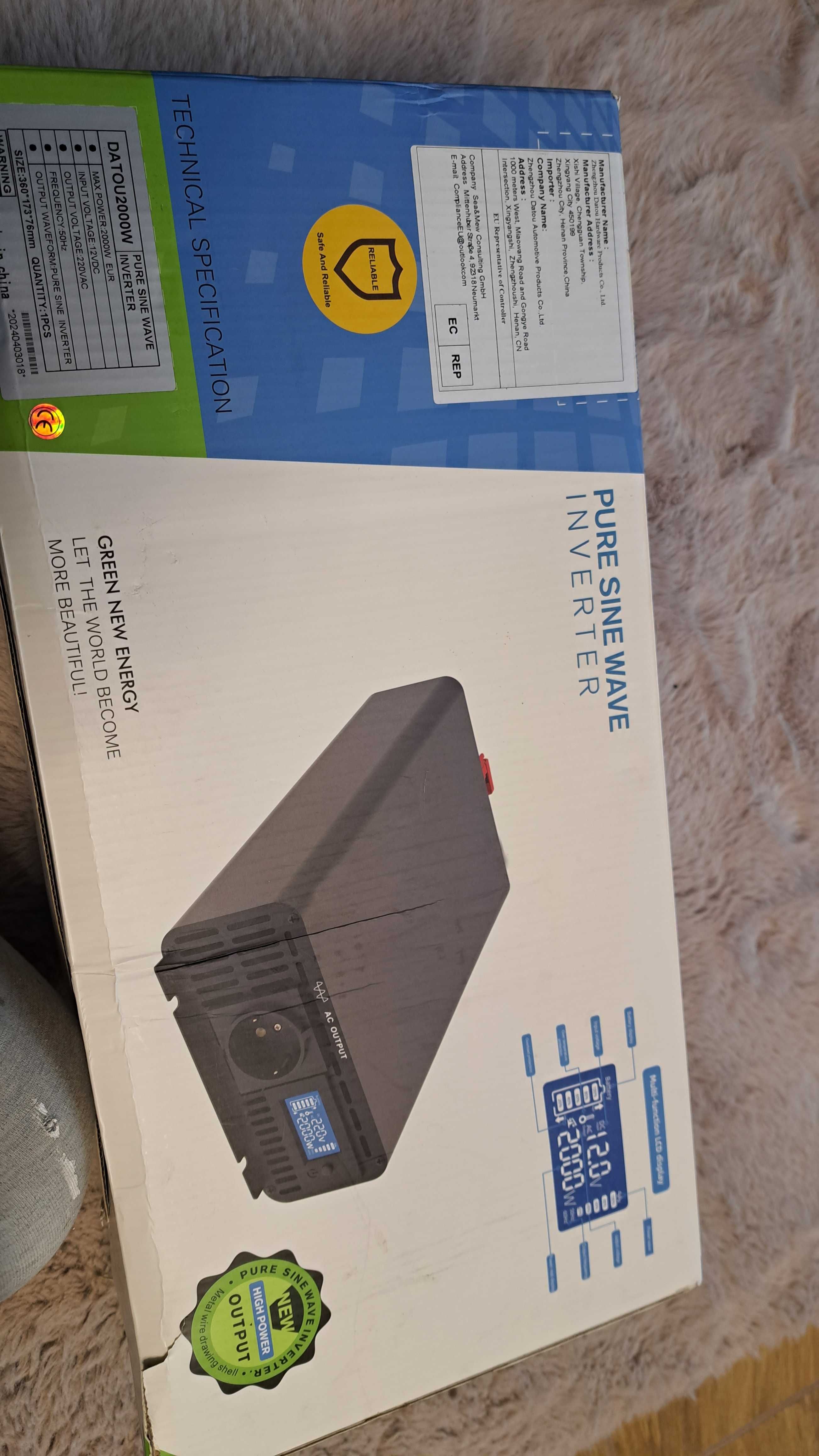 DATOUBOSS Przetwornica 12V 230V Czysty Sinus 2000w