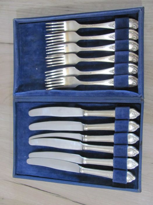 MNC - zestaw sztućców, nowe srebro, ZSRR, 12 szt