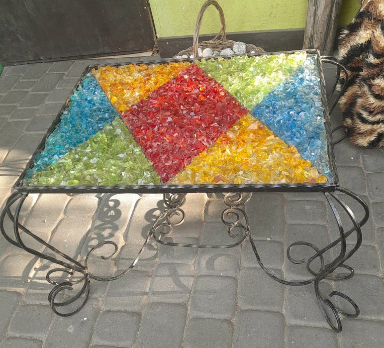 Stolik vintage, hand made, unikat, niepowtarzalny, witraż