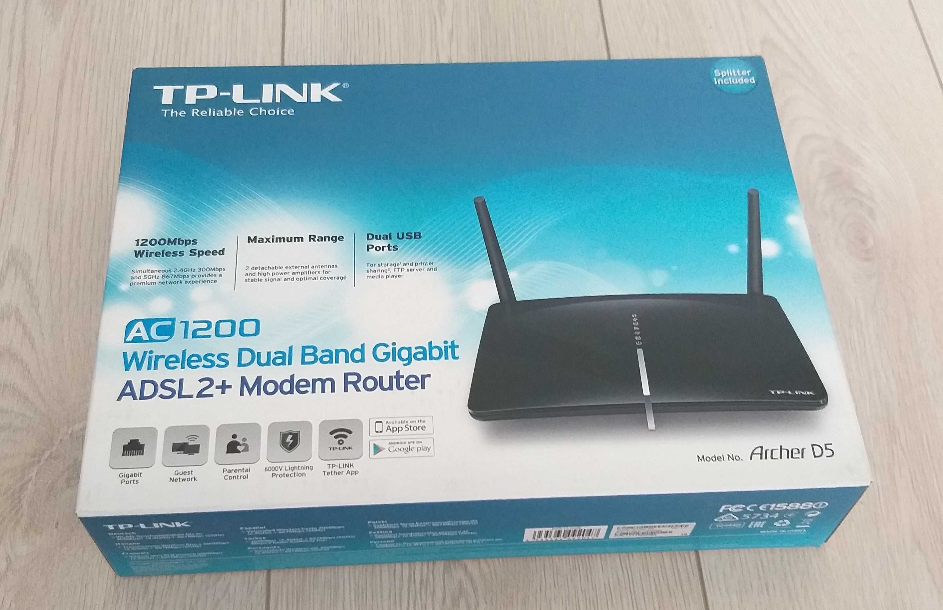 Tp-Link Archer D5 Dwupasmowy, bezprzewodowy router AC1200 modem ADSL2+