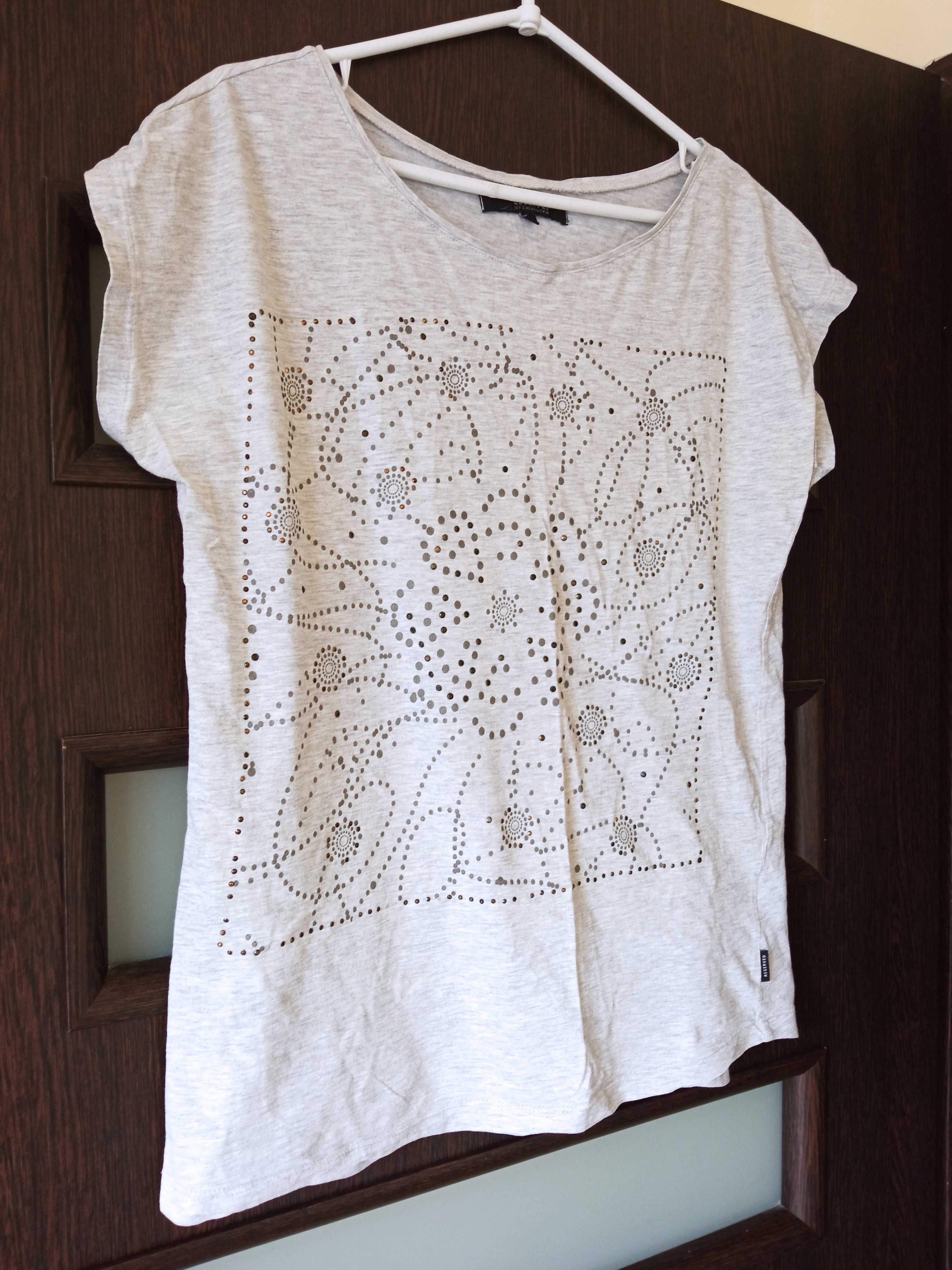 Damska bluzka T-shirt tshirt szara koszulka z cekinami Reserved 38 M