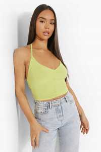 Top Crop Na Ramiączkach Marszczony Limonkowy Casual Halter Boohoo L 40