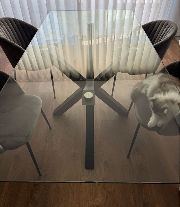 Mesa vidro transparente e pernas de aço 200 x 100 cm