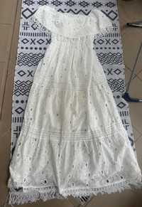 Biała sukienka koronkowa boho maxi