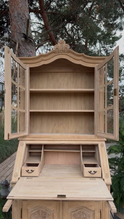 Dębowy sekretarzyk z nadstawką ,stan surowy