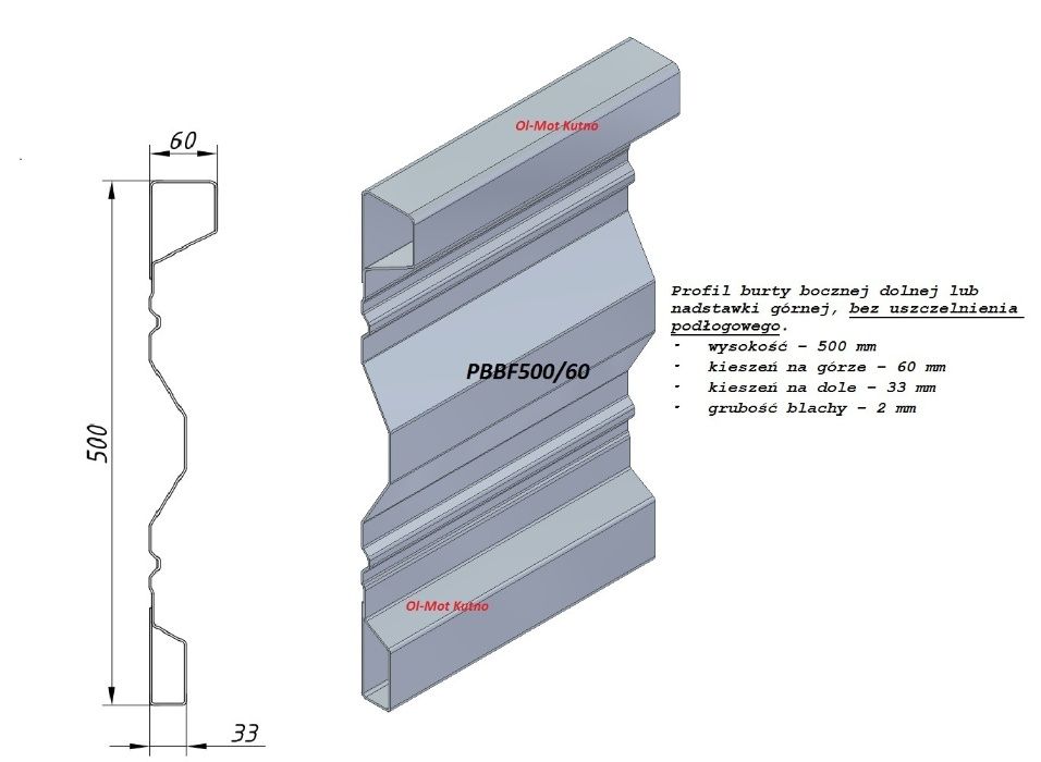 Burty panele burtowe D50 D55 typ PRONAR wysokość 50 cm gr 2 mm