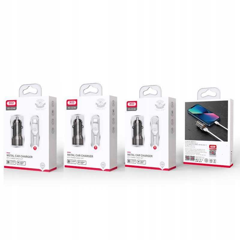 XO ładowarka samochodowa CC48 2x USB 2,4A szara + kabel USB-C