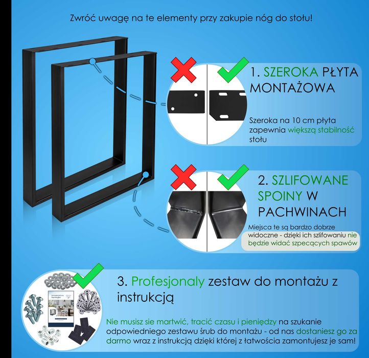 WYPRZEDAŻ!2x STABILNE metalowe Nogi do stołu loft, 60, 70, 80 x 72 cm