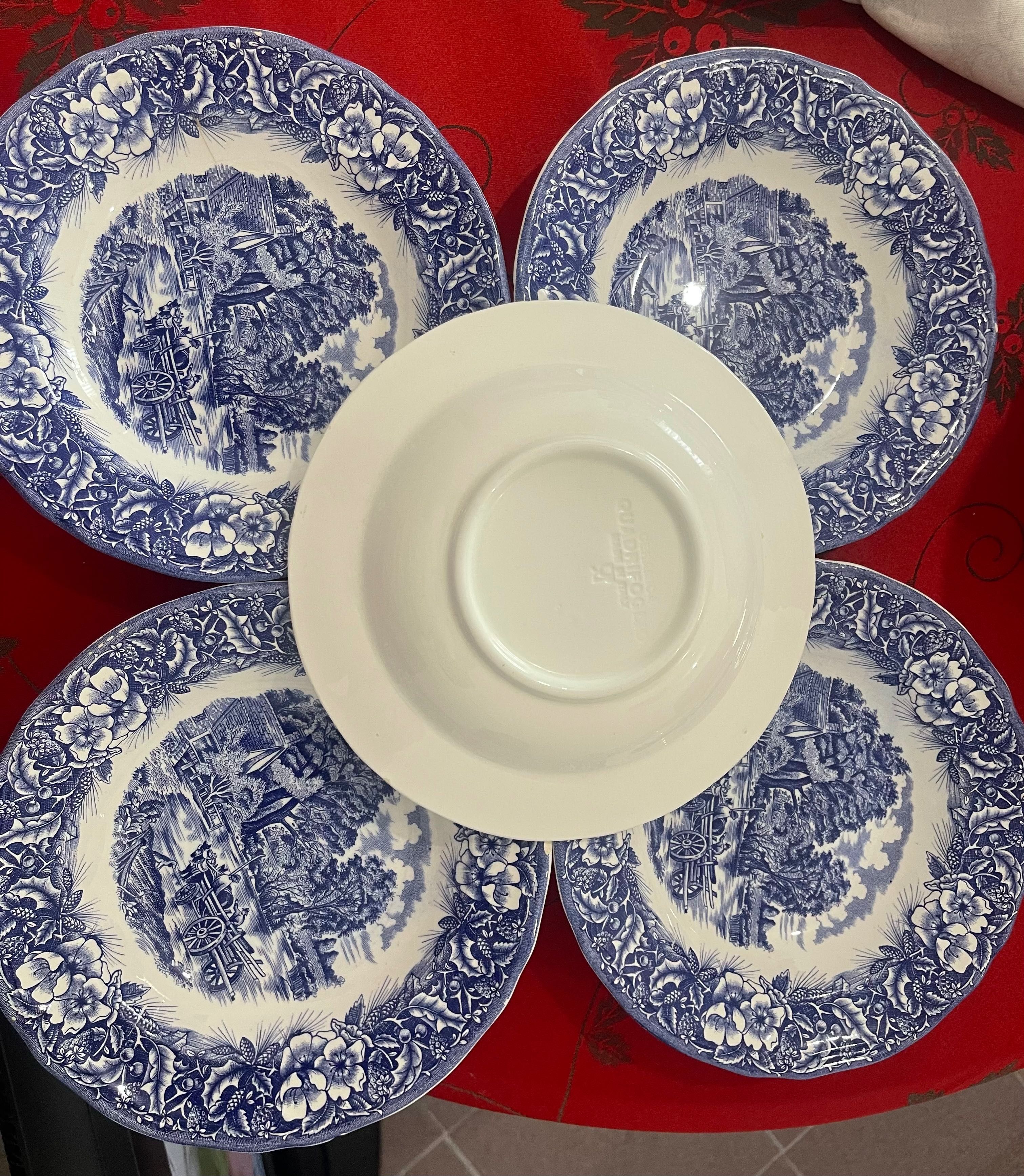 Pratos Ceramica Quadrifoglio Itália BLUE TRANSFER Wagon Rim Soup Bowl