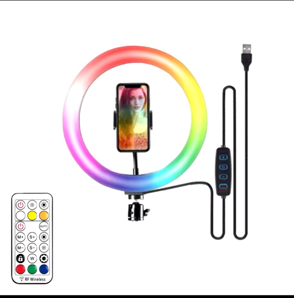 Lampa Pierścieniowa RGB LED Ring 26cm 80W ze Statywem do Selfie