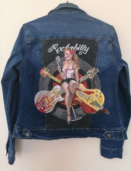 Kurtka dżinsowa jeansowa ręcznie malowana customizowana M-L