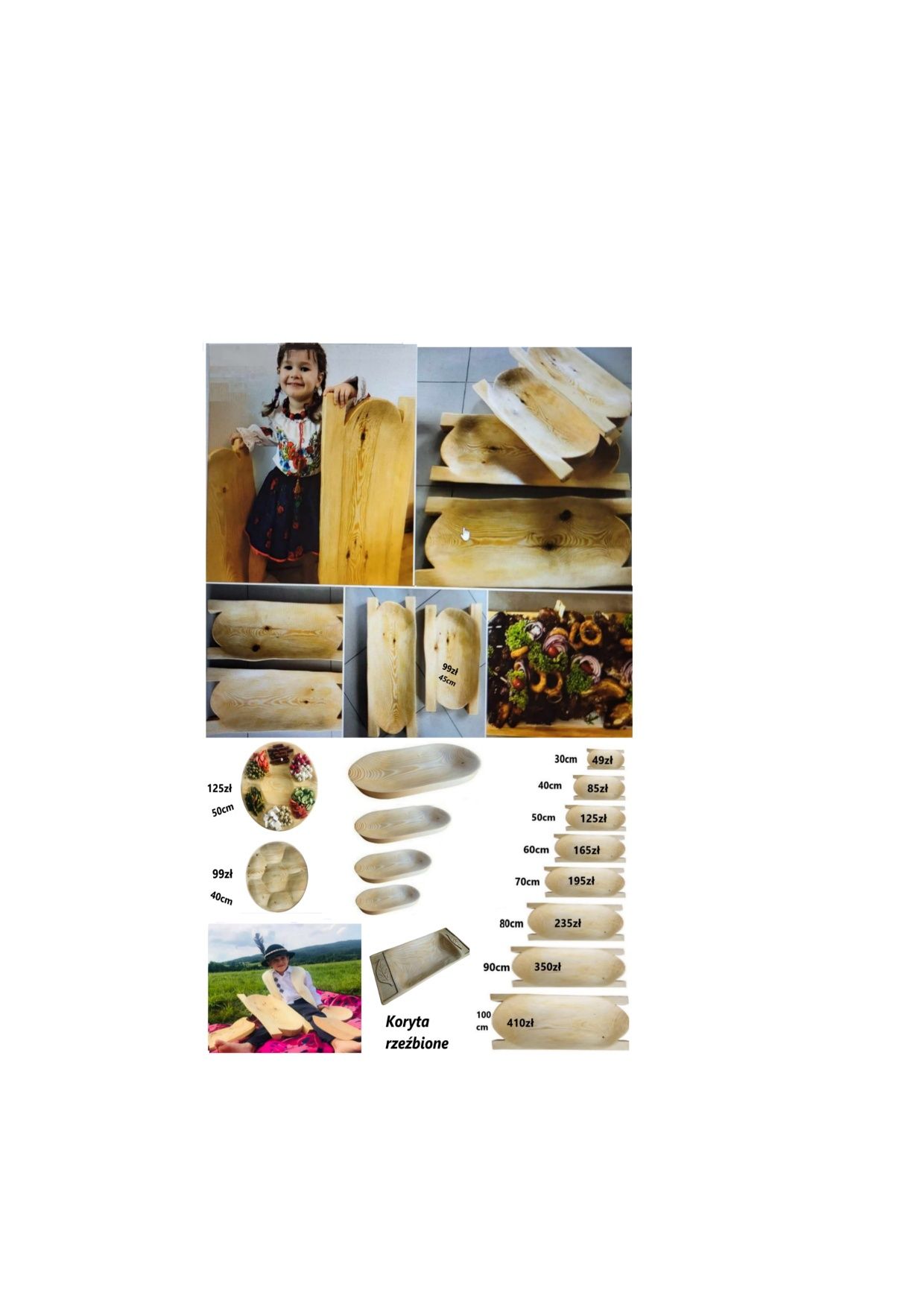 Misy i tace z drewna Stylowe korytka cateringowe serce do serwowania