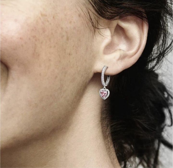 Жіночі срібні сережки з ореолом pandora рожеве біле червоне синє серце