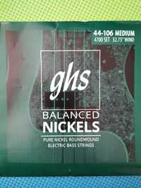 Struny basowe GHS Balanced Nickels, Medium 4-string Short Scale