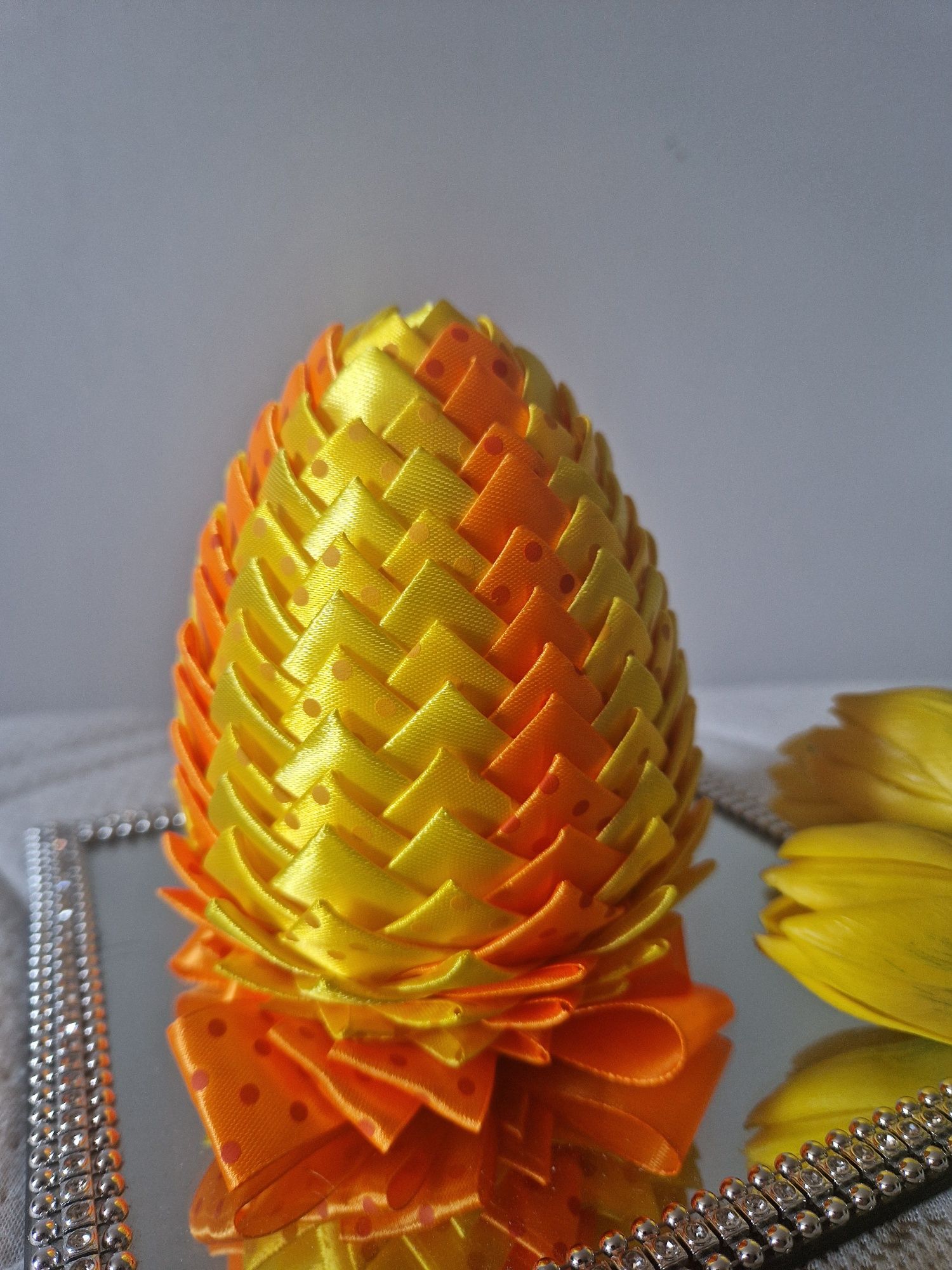 Jajko świąteczne wielkanocne ozdoba świąteczna ze wstążki hand made