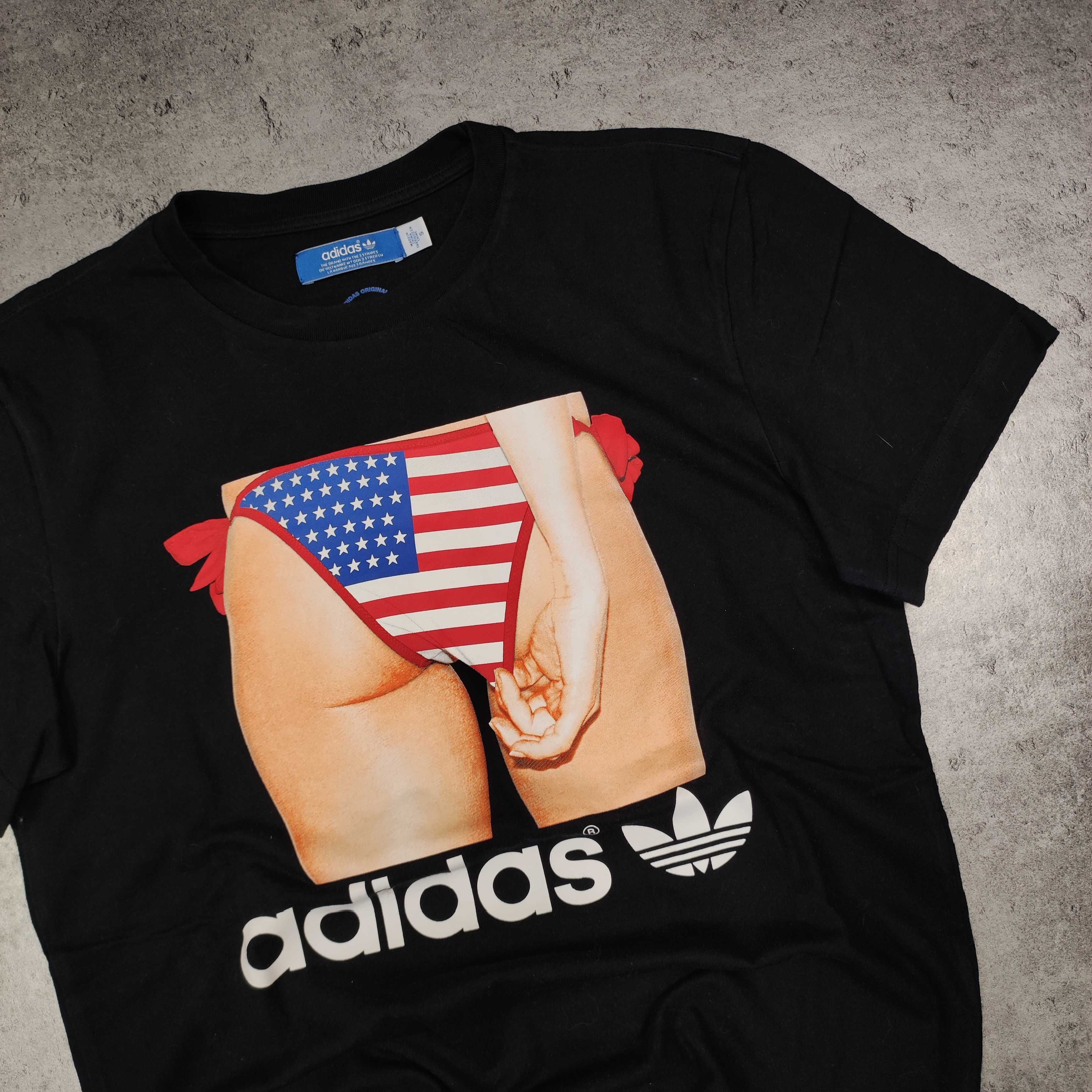 MĘSKA Koszulka Unikat Grafika Oryginalna Adidas Duże Logo Czarna USA