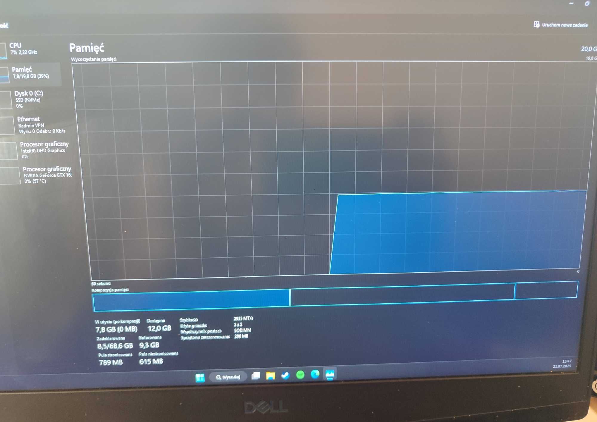 Dell G3 i7 10gen / 20GB RAM / GTX 1650 / SSD 456GB / Win11 + Podkładka