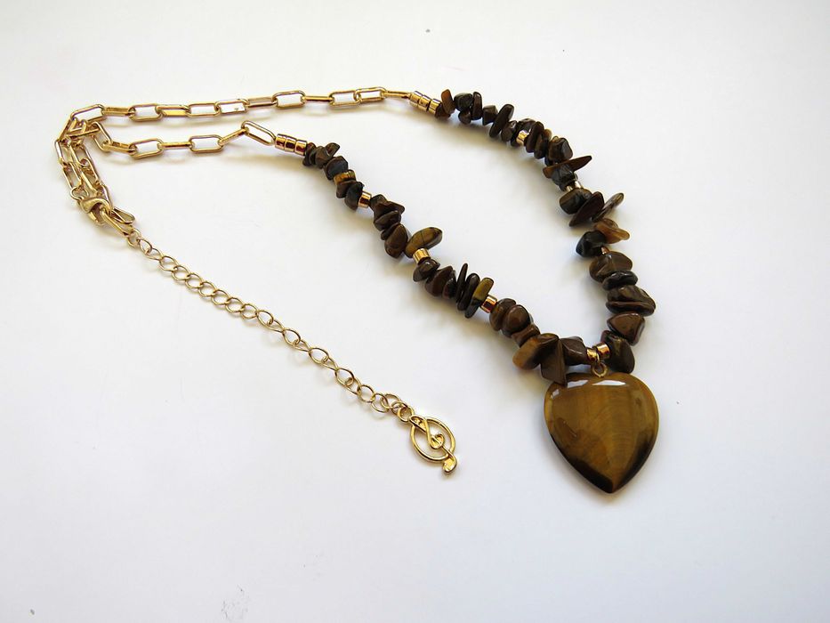 Naszyjnik serce :kamień naturalny TYGRYSIE OKO + bransoletka