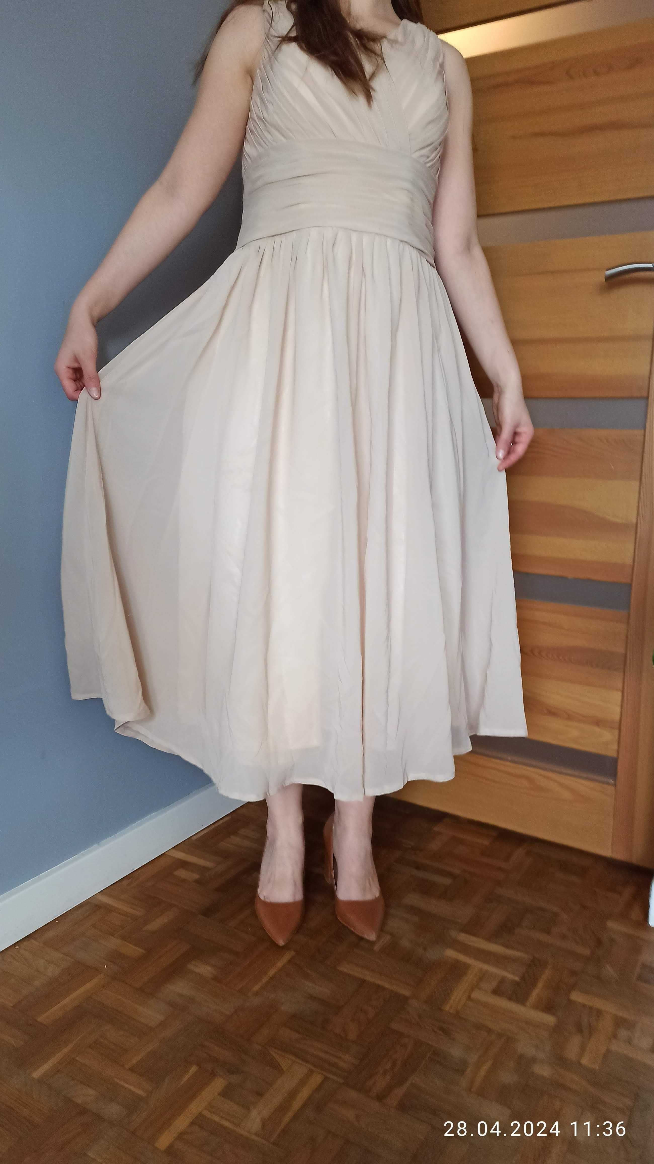 Sukienka balowa, weselna, kremowa, rozmiar M