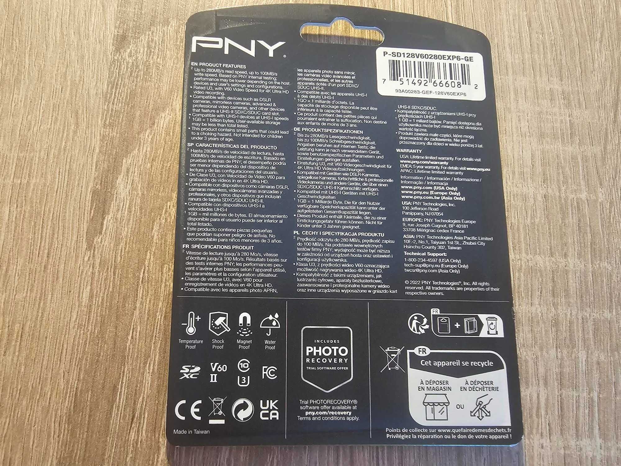 PNY 128GB EliteX-PRO60 Class 10 U3 V60 UHS-II SDXC