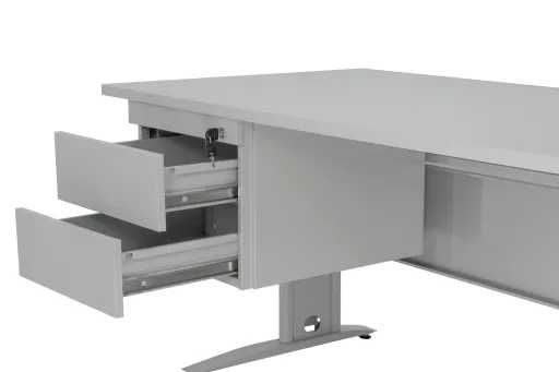 Secretária com Bloco de Gavetas Suspenso em Chapa Inox