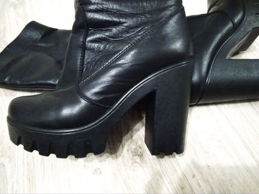 Сапоги женские зимние европейка кожаные на каблуке 36 размер