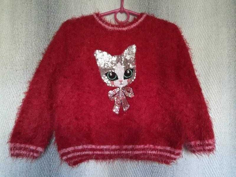 Дитяча тепла кофта світшот джемпер травка паєтки светрик з котиком