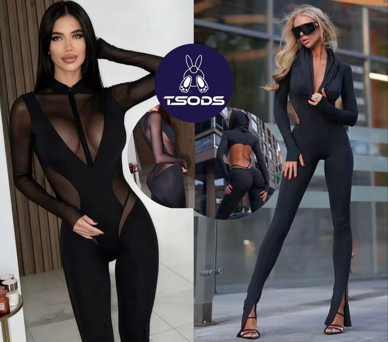 Жіночій комбінезон з довгими рукавами чорний комбез бразил Лосини клёш
