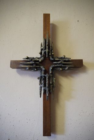 Drewniany krzyż rzeźba mosiądź Dewocjonalia 14