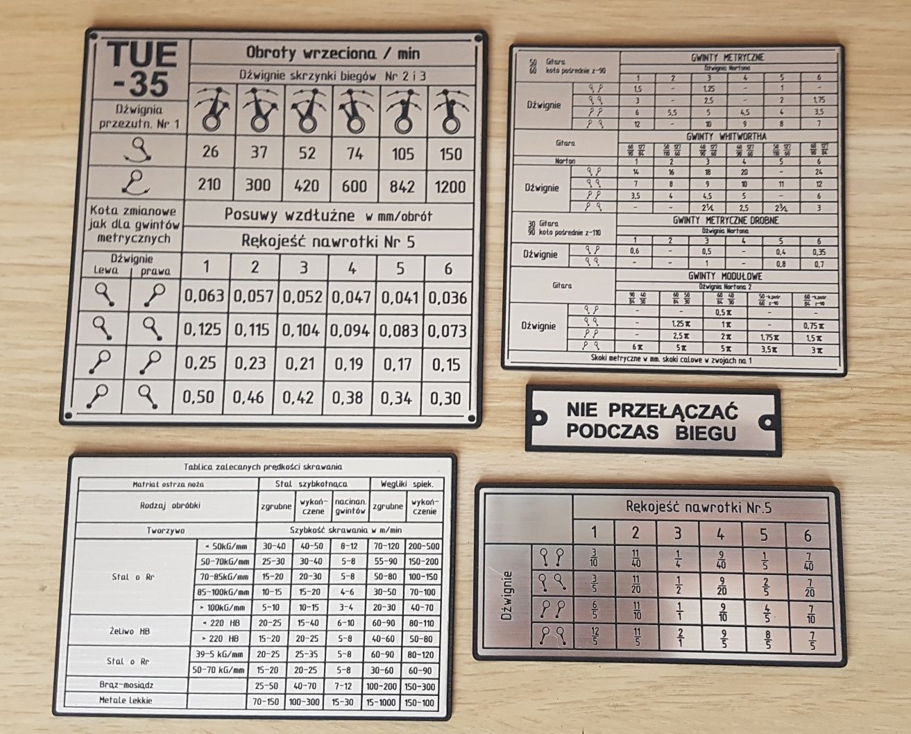 Tokarka TUE-35 Tabliczka Tabliczki Tabela Gwintów