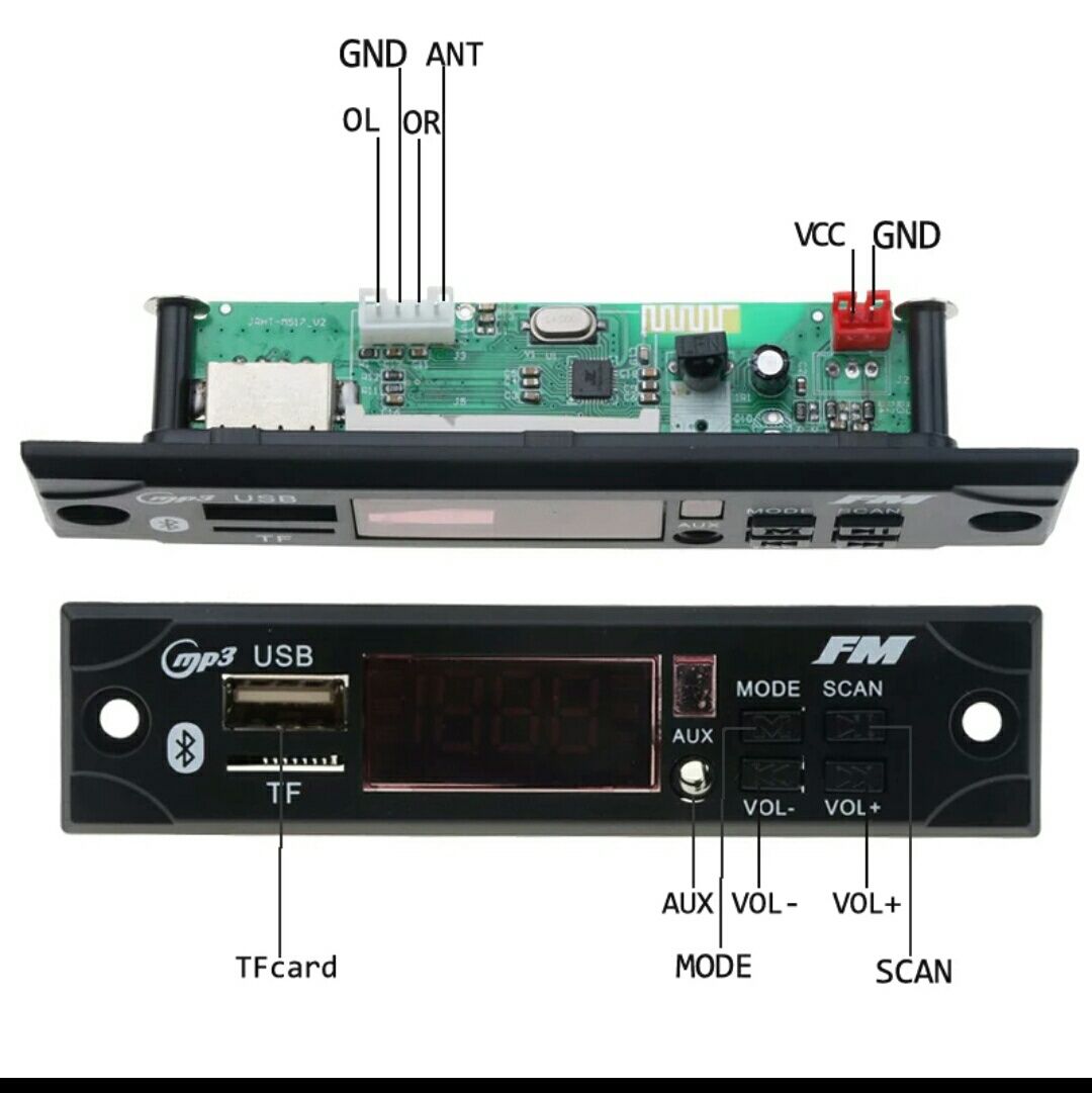 Аудио модуль. Декодер mp3. беспроводной Bluetooth. fm, AUX, USB, TF