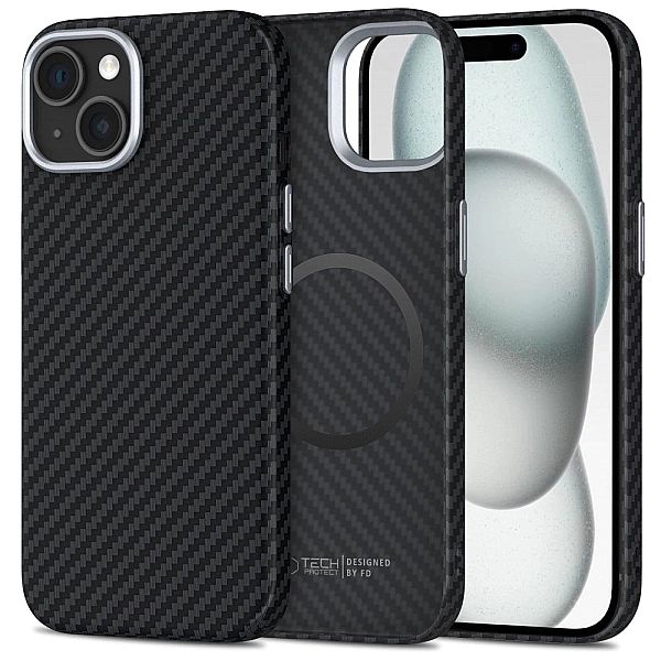 Etui Tech-Protect Ion Carbon MagSafe na iPhone 15 - czarne