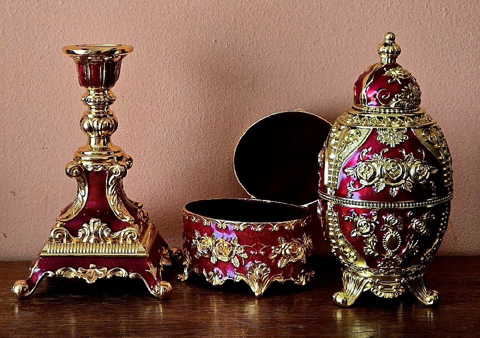 Ozdoby Carskie w stylu Faberge St.Petersburg 3szt. Szkatułka Świecznik