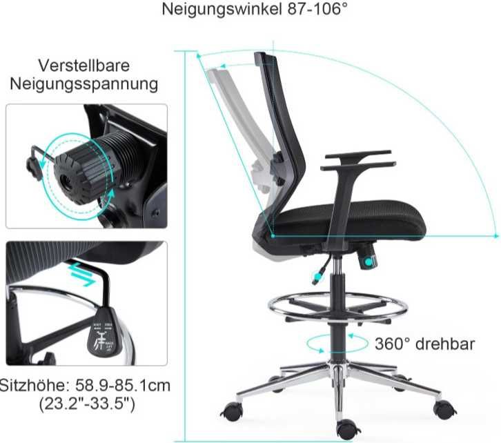 Fotel Krzesło Biurowe Ergonomiczne NOWE z Podnóżkiem Siatka Sunon