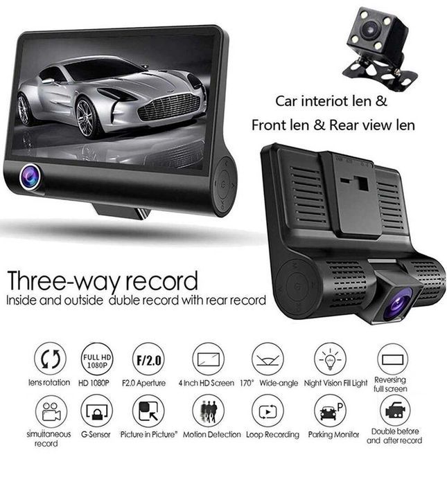Dashcam com 3 câmaras * NOVO * Com Bateria
