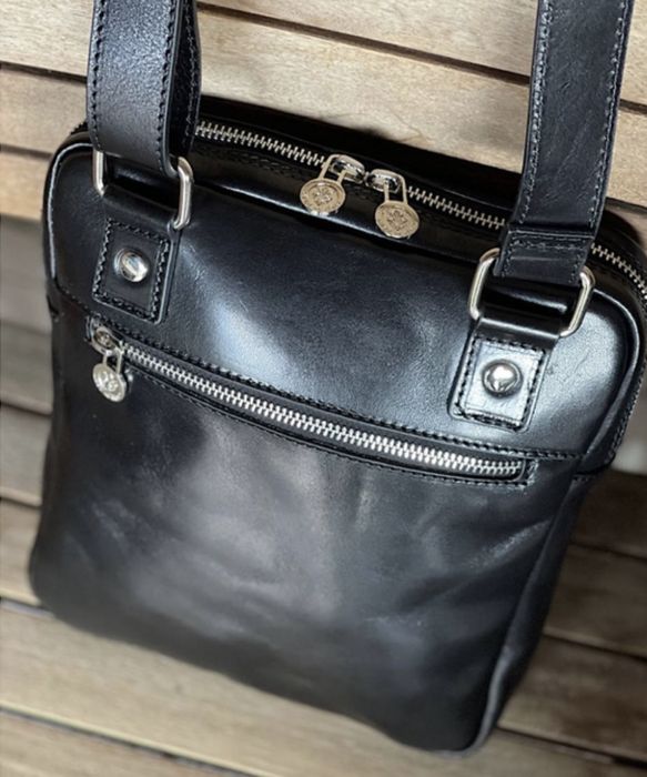 чоловіча сумка шкіряна коричнева чорна італійська Мужская сумка мессен