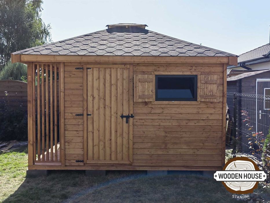 Domek narzędziowy "Świerk z Drewutnią" 3 x 4 altanystanior.pl