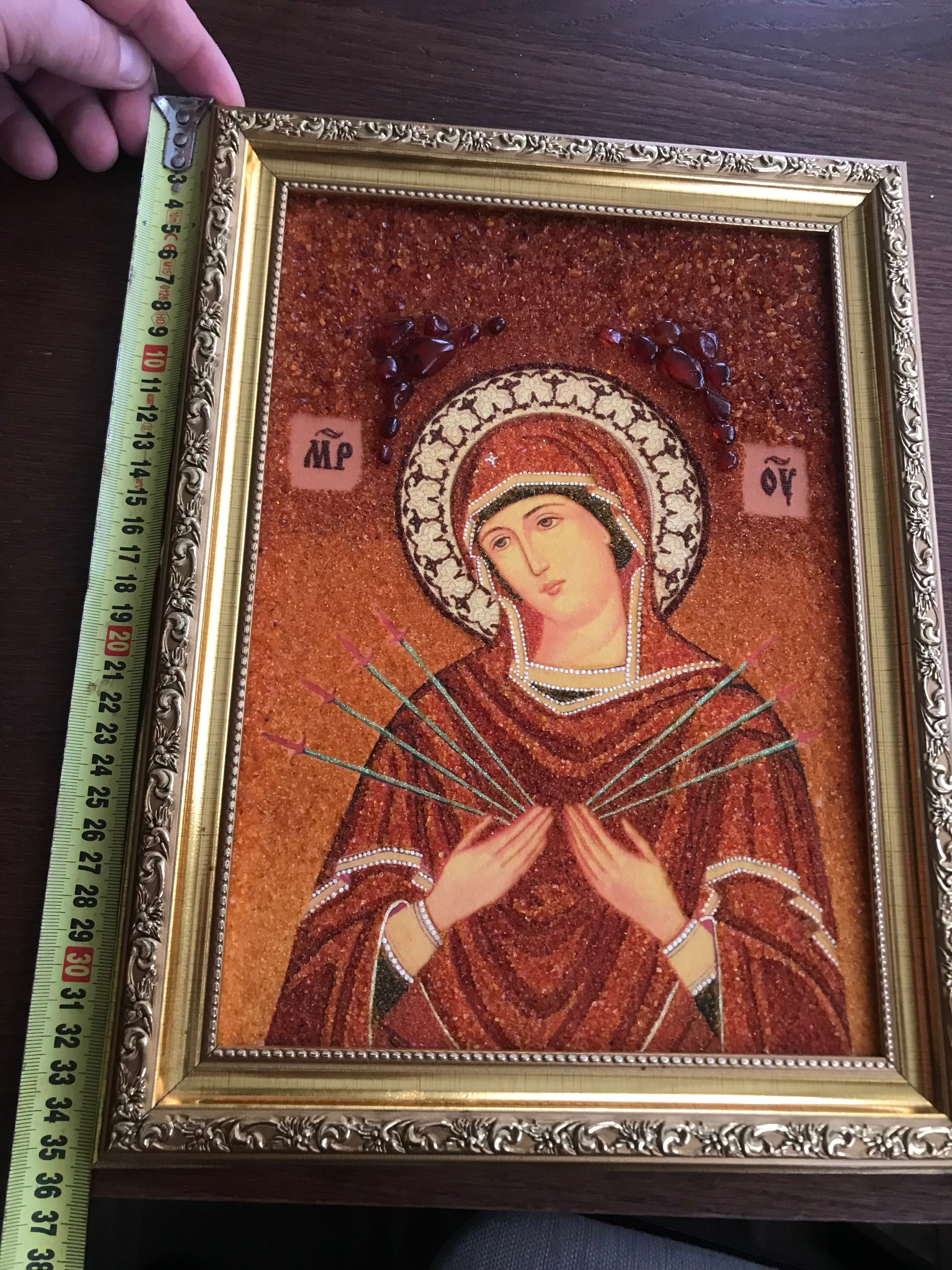 Ікона «Матір Божа Семистрільна», з бурштину.