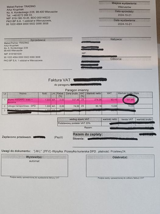 Biurko z nadstawką