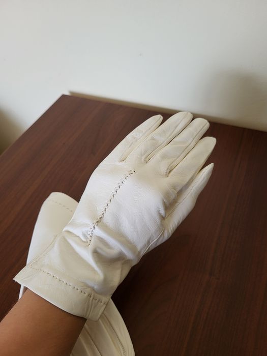 Вінтажні білі шкіряні жіночі рукавички 6.5